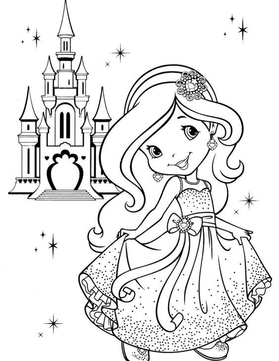tranh tô màu công chúa chibi và lâu đài